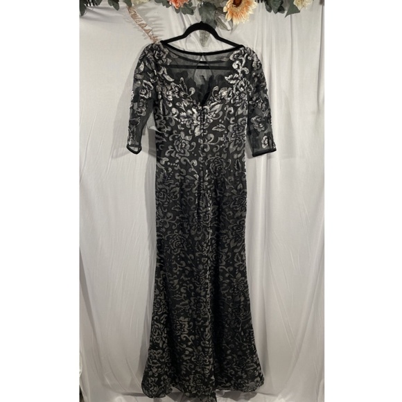 NWT $538 La Femme [ 8 ] Burnout‎ Velvet Column Gown in Black/Gunmetal - Picture 12 of 14